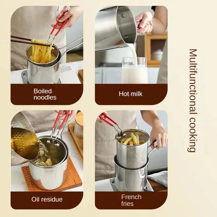 Stainless Steel Deep Fryer Pot with Strainer – 1200ml Oil Capacity for Home Kitchen 🍟🍳