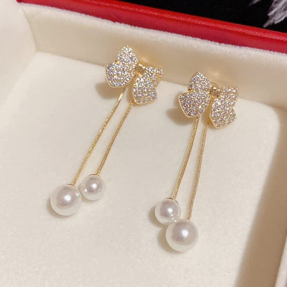 🎀 Elegant Bow Style Zircon Earrings – Sweet Korean Charm for Women & Girls 💎✨