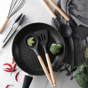 12 Pcs Silicone Cooking Utensil Set – Heat-Resistant, Non-Toxic with Wooden Handles 🍴🧑‍🍳