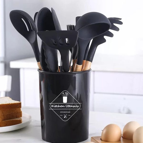 12 Pcs Silicone Cooking Utensil Set – Heat-Resistant, Non-Toxic with Wooden Handles 🍴🧑‍🍳