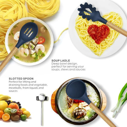 12 Pcs Silicone Cooking Utensil Set – Heat-Resistant, Non-Toxic with Wooden Handles 🍴🧑‍🍳