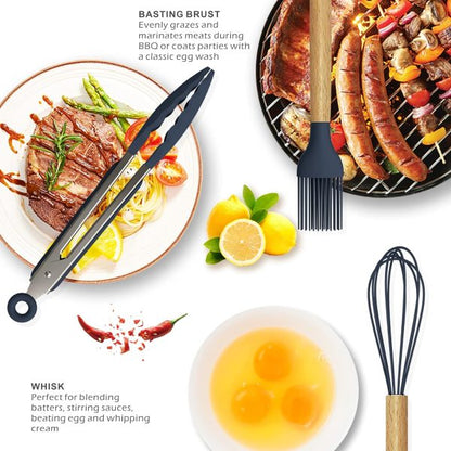 12 Pcs Silicone Cooking Utensil Set – Heat-Resistant, Non-Toxic with Wooden Handles 🍴🧑‍🍳
