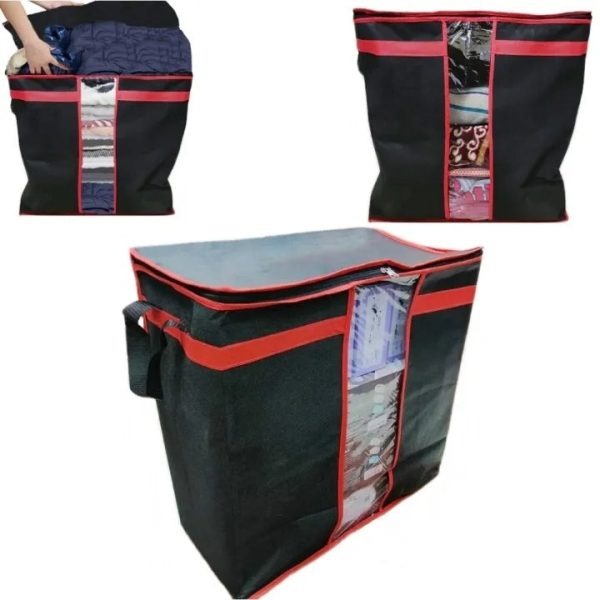 🖤 Pack of 3 Black Storage Blanket Bag Organizers | Foldable & Durable | Perfect for Wardrobe