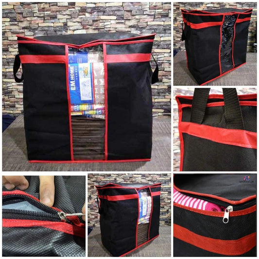 🖤 Pack of 3 Black Storage Blanket Bag Organizers | Foldable & Durable | Perfect for Wardrobe