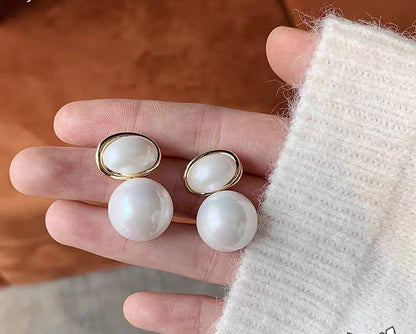 💫 Oval Marble Korean Style Earrings – Golden 💫