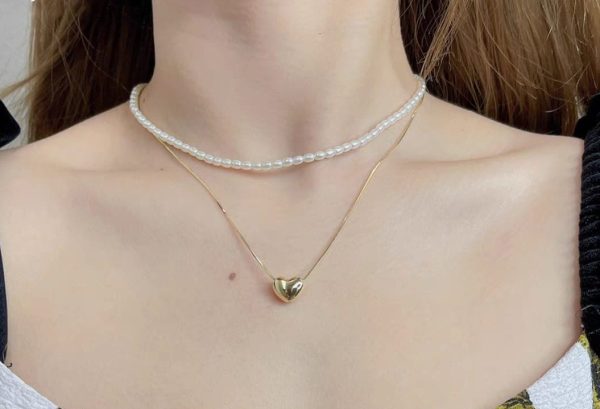 💖 Elegant Double Layer Heart Pearl Pendant Necklace