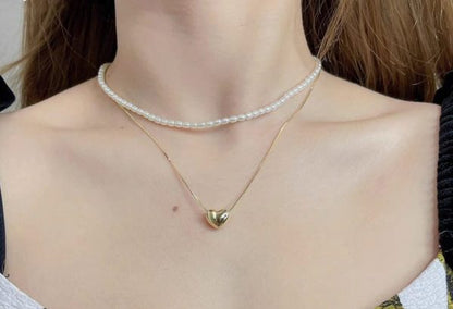 💖 Elegant Double Layer Heart Pearl Pendant Necklace