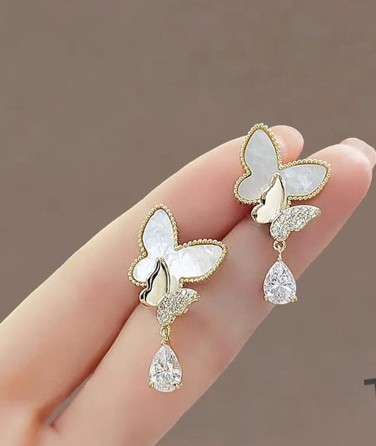 🦋 Double Butterfly Hanging Pearl Earrings