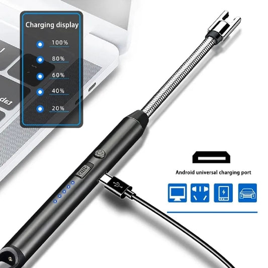 360° Outdoor USB Rechargeable Plasma Arc Lighter – Flexible Elbow for Candles, BBQ, & Stoves 🔥🔌