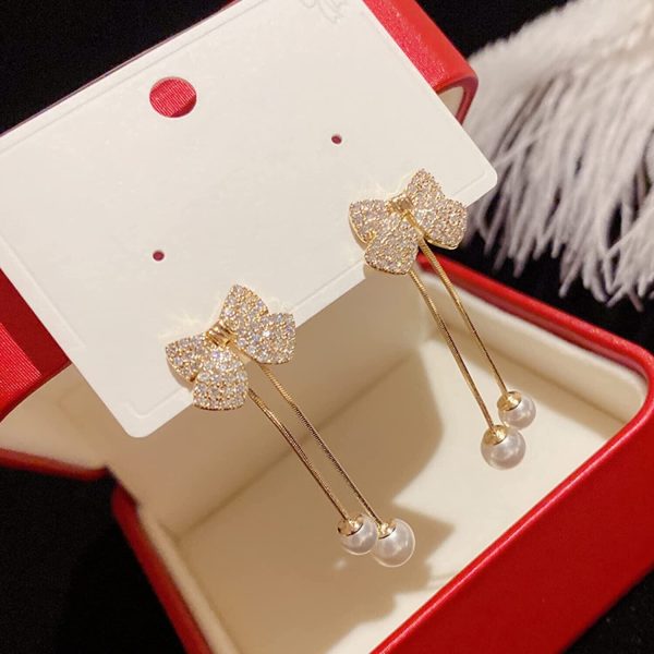 🎀 Elegant Bow Style Zircon Earrings – Sweet Korean Charm for Women & Girls 💎✨