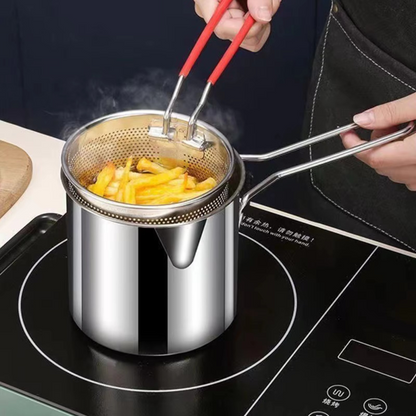 Stainless Steel Deep Fryer Pot with Strainer – 1200ml Oil Capacity for Home Kitchen 🍟🍳