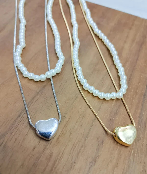 💖 Elegant Double Layer Heart Pearl Pendant Necklace