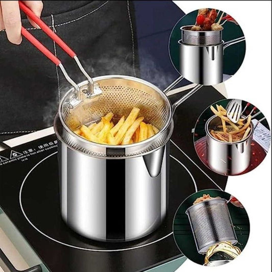 Stainless Steel Deep Fryer Pot with Strainer – 1200ml Oil Capacity for Home Kitchen 🍟🍳